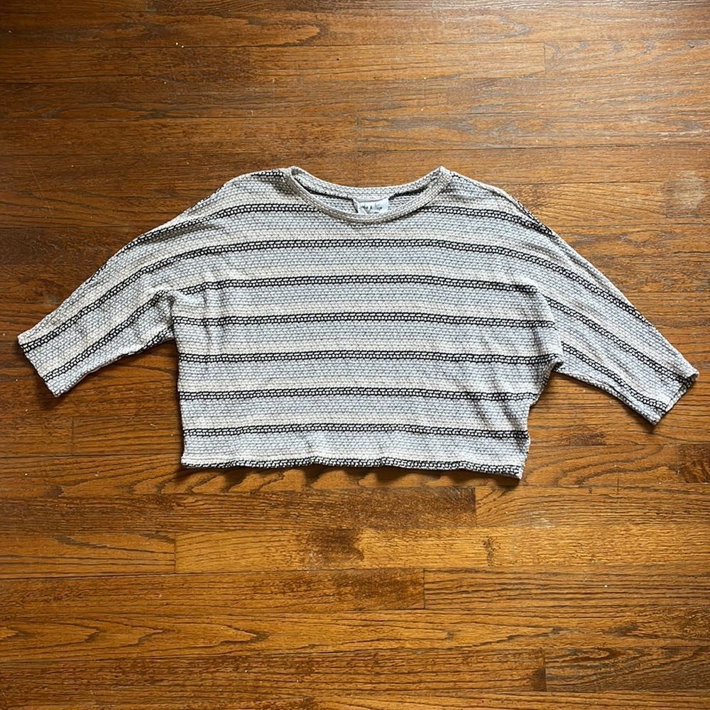 Sadie & Sage Gray, Beige, Black & White Striped Crop Sweater